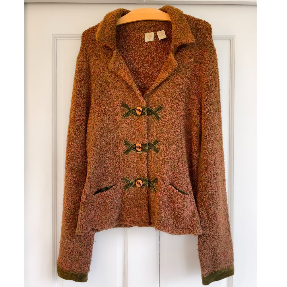 Retro style Anthropologie HWR  Marled Knit Jacket with Velvet details L